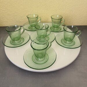 Set 6 Vintage Fostoria Fairfax Uranium Depression Glass Demitasse Cups Saucers